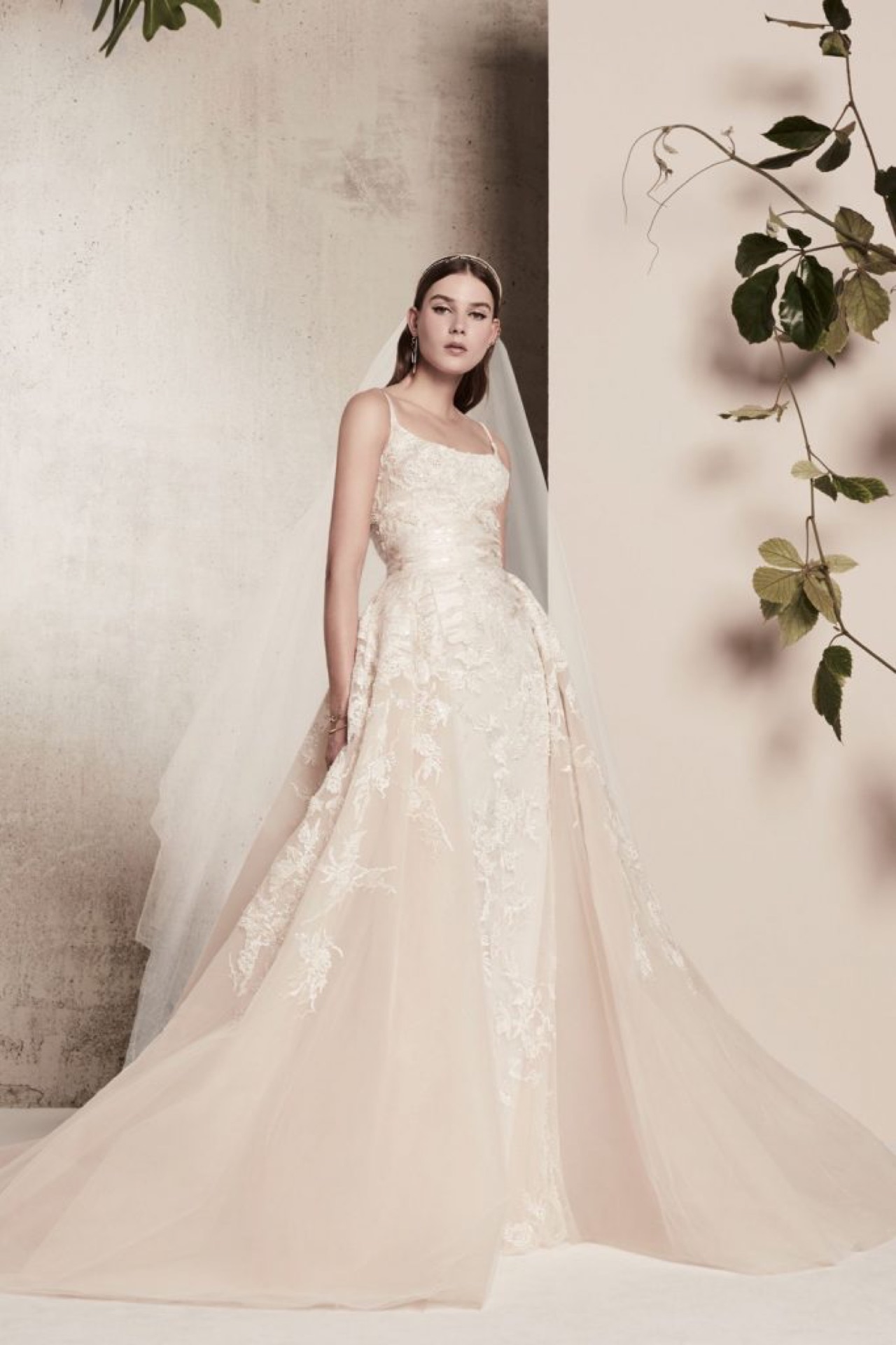 Elie Saab tulle A-line gown with cascading floral embellishment